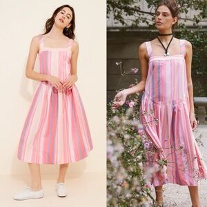 NWT Free People Primavera Stripe Midi Dress In Pastel Combo Sz L